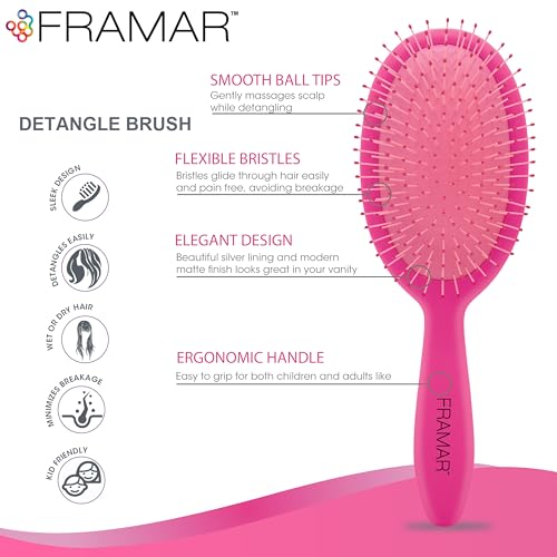 Framar Detangling Brush for Curly Hair – Hair Brushes for Women, Wet Hairbrush For Women, Hairbrushes, Pink Hair Brush Detangler, Reduces Breakage, Frizz and Static – Pink Brush - color: Pink