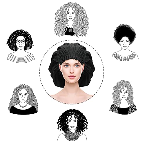 4 Pack Super Jumbo Shower Cap for Women, Extra Large Waterproof Hair Cap for Long Hair, Braids, Dreadlocks, Reusable Bath Caps with Elastic Band(Blank Pattern,Black, Grey, Blue, Red) - color: Black, Grey, Blue, Red