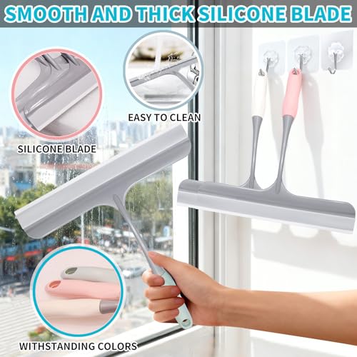 3pcs mini Squeegee Shower Squeegee for Glass Doors, with 3 Adhesive Hooks, Squeegee for Shower Glass Window Cleaning Squeegee Glass Shower Door for Car Window Wiper Mirror Windshield - color: Intermediate Version