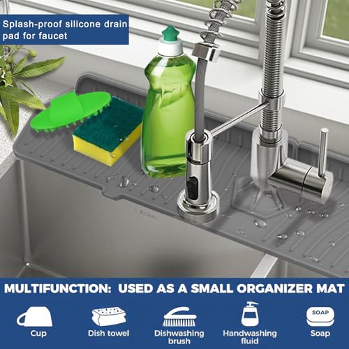 Super-Long Silicone Sink Tray, Faucet Liquid Collection pad, Table top Protection pad for Kitchen and Bathroom. (Grey) - color: Medium Gray