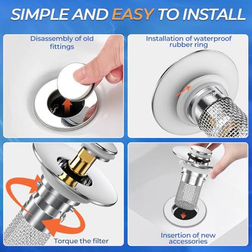 Bathroom Sink Drain Strainer, Pop-up Sink Drain Strainer with Removable Stainless Steel Strainer Basket Hair Catcher, Bathroom Sink Strainer for Bathroom Sink Stopper Replacement(1PCS) - color: Sliver-1