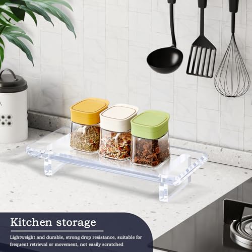 Small Clear Acrylic Vanity Tray, Bathroom & Kitchen Counter Decor | 2-Pack, Space-Saving, Elevated Base, Candle, Perfume & Toilet Tray, Restroom，Living Room, Office & Entryway Decor - size: Small-8.6x 3.6 x 1.5 inches