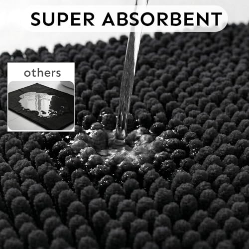 Secura Bathroom Rugs 47x28, Ultra Soft Chenille Bath Mat, Super Absorbent & Quick Dry Bathroom Mat, Non Slip Machine Washable Bath Rugs for Tub, Shower, Home Decor Accessories (Black) - color: Black, size: 47 in x 28 in