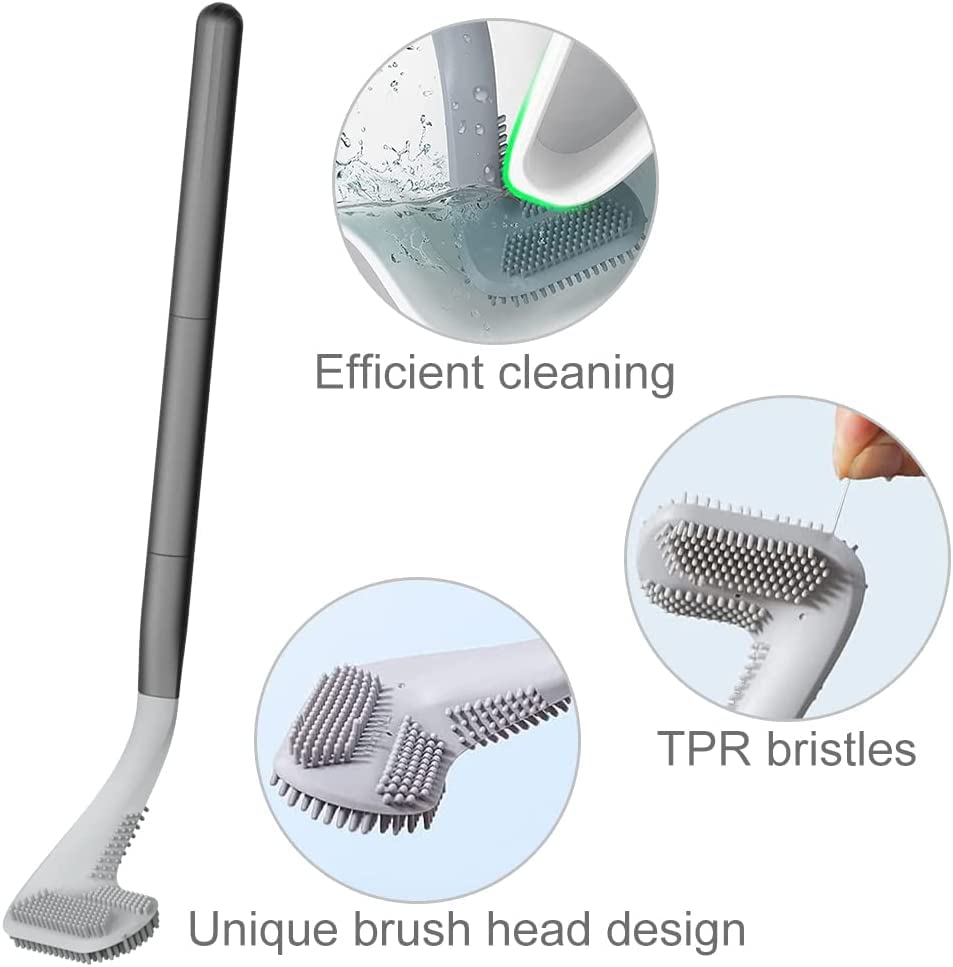 Toilet Brush, Long Handle Golf Toilet Brush with Holder 360° Deep Cleaning Flexible Silicone Toilet Cleaner Brush Wall Mounted for Bathroom (2Pcs Black) - color: 2pcs Black