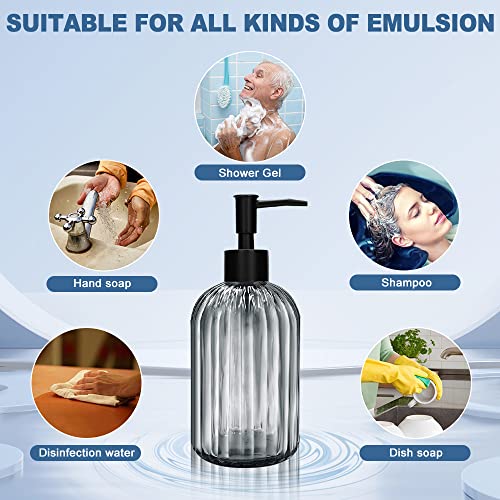 Pack of 2 Glass Soap Dispenser with Black Pump, 400 ml Refillable Pump Dispenser for Kitchen, Bathroom, Laundry Room, Liquid Glass Bottle for Washing Up Liquid, Shampoo, Conditioner (Gray) - color: Gray