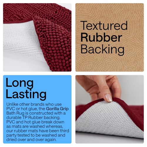 GORILLA GRIP Bathroom Rug Sets, Soft Chenille 2 Piece Area Rugs Set, Toilet Base Mat and 30x20 Carpet, Absorbent Microfiber Washable Mats Dry Quickly, Home Décor and Bath Room Accessories, Burgundy - color: Burgundy, style: 30"x20" + Oval 24"x19.5" - 2 Pa