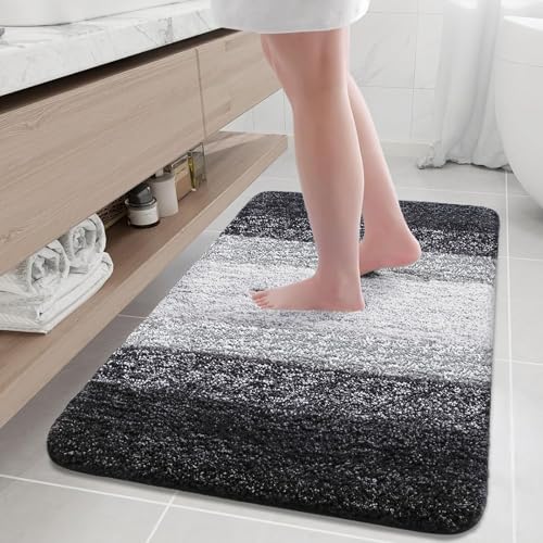 Arotive Microfiber Bathroom Rugs, Shaggy Soft and Absorbent Bath Rug, Thick Plush Machine Washable Dry Bath Mats for Bathroom, Tub and Shower, 36x24, Black, Rectangular - color: Black, size: 36" X 24"