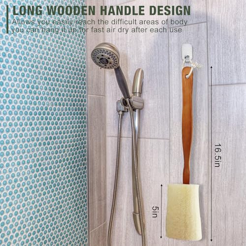 2 Pack Natural Exfoliating Loofah Luffa Loofa Bath Brush On a Stick, Shower Sponge Back Scrubber with Long Wooden Handle for Men & Women, Deep Clean and Invigorate Your Skin Back Brush - style: Loofah Back Brushes
