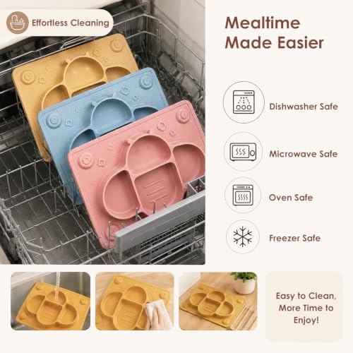 ROCCED Suction Plates for Baby Placemat Spoon Fork Set for Toddlers, Silicone Baby Plates with Suction Baby Dishes for Kids Plates-pale mauve - color: Pale Mauve
