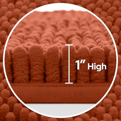 HOMEIDEAS 3 Pieces Bathroom Rugs, Ultra Soft Non Slip Absorbent Chenille Toilet Bath Mat Set (Burnt Orange) - color: Burnt-orange, size: 17"x24"+20"x32"+U Shape 20"x24"