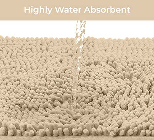 LuxUrux 2-Piece Bathroom Rug Set – Plush Chenille Runner & U-Shaped Toilet Mat, Soft, Absorbent & Non-Slip Design (20x20 U & 27x47 inches, Birch) - color: Birch, size: 2 Piece Set - X Large