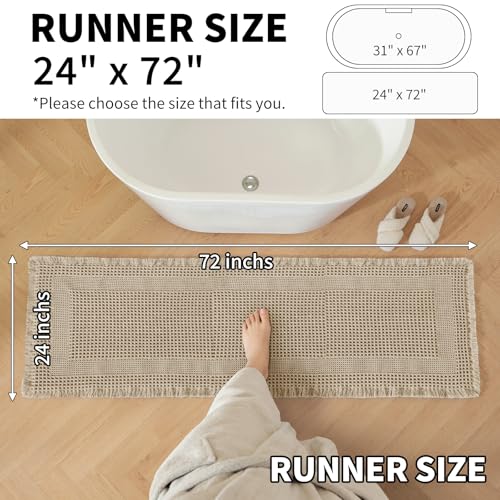 Waffle Bath Mat - Super Water Absorbing Bath Mat Quick Dry, Bathroom Rugs Non Slip Washable with Tassels, Rubber Backed Bathroom Mat for Bathroom Floor, Tub and Shower, 24" x 72", Brown - color: Brown, size: 24" x 72"