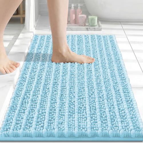 Arotive Luxury Small Bathroom Rugs 24x16, Extra Soft Thick Absorbent Shaggy Chenille Bath Rugs, Machine Wash Dry, Bath Mats for Bathroom Floor, Tub and Shower, Home Decor Accessories, Blue - color: Blue, size: 24" X 16"
