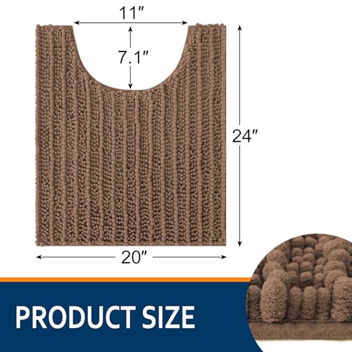 Smiry Bathroom Toilet Rugs U Shaped 24x20, Extra Soft Absorbent Non Slip Rubber Backing Chenille Contour Bath Rugs for Toilet, Machine Washable Contoured Bath Mats, Mocha - color: Mocha, size: 24'' X 20''