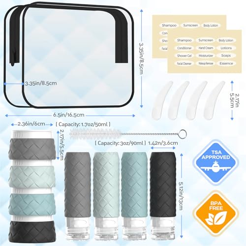 16 Pack Travel Bottles for Toiletries, TSA Approved Travel Size Toiletries Containers Set, BPA-Free Silicone Leak Proof Refillable Bottles Stackable Creams Jars Accessories Kit W/Clear Bag(Gray) - color: Gray