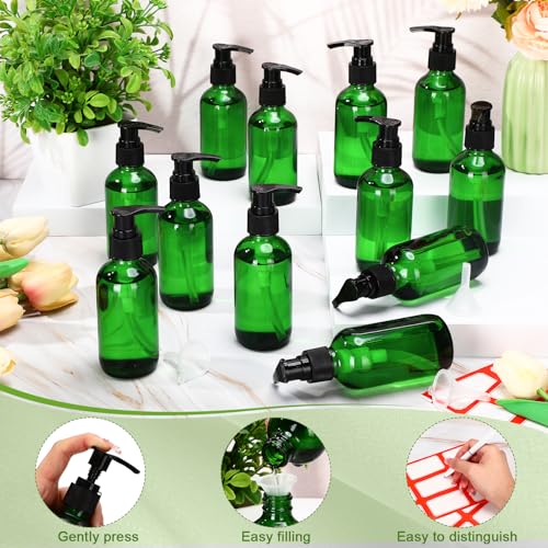 Tanlade 12 Pcs Glass Pump Bottle Dispenser 4 oz Travel Bottles with Pump Refillable Glass Containers for Toiletries Lotion Liquid Soap Shampoo Essential Oils Cosmetic Travel Accessories(Green) - color: Green