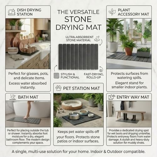 Premium Foldable Stone Bath Mat - Ultra Absorbent Quick Drying Compact Easy to Store & Clean Non-Slip Diatomaceous Earth Bath Shower Mat (Dark Grey) - color: Dark Gray