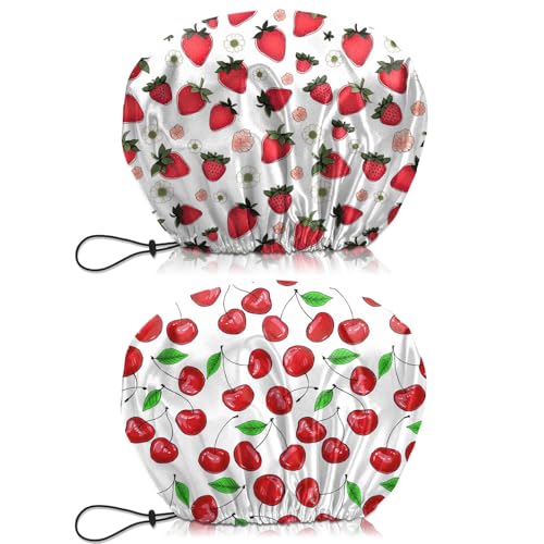 2 PCS Shower Cap Waterproof Double Layer Elastic Adjustable Reusable Hair Bath Caps for Girls Women Cute Aesthetic-Pink - color: G3-Pink