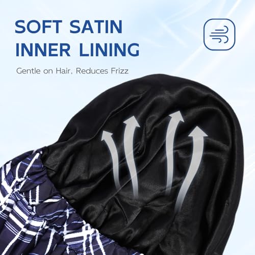 Years calm Shower Cap for Men Waterproof Reusable - Fashion Dual-Layer Design, Adjustable Elastic Band for Long & Curly Hair, XL Bath & Spa Cap for Travel, Satin Lined Shower Cap Black - color: Shadow of the Sea