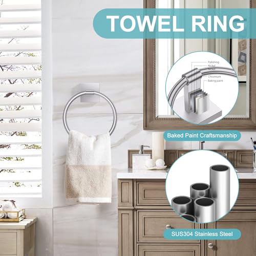Brushed Nickel Bathroom Hardware Towel Bar Set, 5 Pieces Double Dase Toilet Paper Holder Towel Holder Set, 23.6 Inch Stainless Steel Towel Rack for Bathroom Wall Mount - color: Brushed Nickel, size: 5pieces B