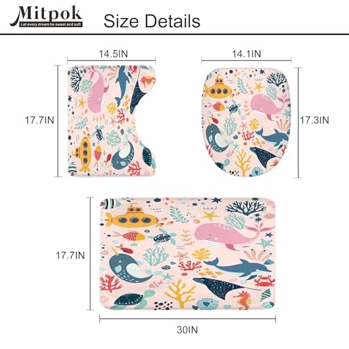 4 PCS Pink Kids Bathroom Set Summer Ocean 72Wx72H Shower Curtain Set Bath Rug Toilet Lid Cover, Nonslip U Shape Mat Whale Funny Cartoon Cute Animal Accessories 12 Hooks Bathroom Decor - color: A 03 Pink, size: 72"W x 72"L (Pack of 4)
