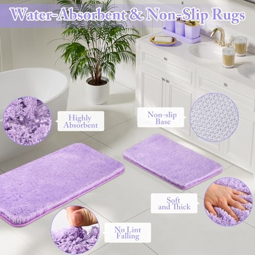 XLHOMO Bathroom Accessory Set - 24PCS Luxury Bathroom Accessories Set, Bathroom Sets with Shower Curtain and Rugs, Purple Bathroom Set with Trash Can, Toothbrush Holder & Soap Dispenser for Home Decor - color: Purple & Gold, size: Gradient Complete Set+Ba