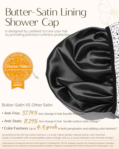 Yanibest Shower Cap for Women - Frizz Free Satin Lined Shower Cap Waterproof Large Double Layer Reusable with Soft Elastic Band for Braids Long Hair - color: White