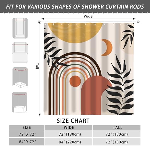 Mid Century Abstract Boho Aesthetic Shower Curtain Set, Green Nature Leaf Sun Modern Minimalist Home Bathroom Curtain Decor with 12 Hooks 72 Inch Wide * 72 Inch High - color: Yellow, size: 72"W x 72"L (Pack of 1)