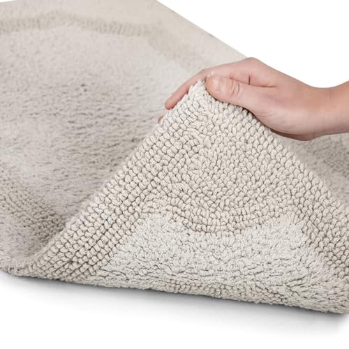voyzz home Set of 2 Reversible Bath Rug 20x32 inch -17x24 inch | 100% Cotton Hand Tufted Soft & Absorbent Bath Mat|Washable Quick Dry Shaggy Shower Mat | Non-Slip Mordern Bathroom Decor | Grey… - color: Grey Shaggy Set of 2 20x32-17x24