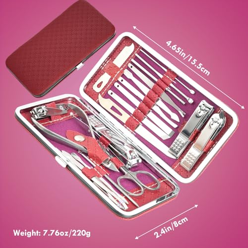 Manicure Set - 19 in 1 Professional Nail Clippers Pedicure Kit, Manicure Tool Kit, Stainless Steel Facial Grooming Set Kit, Gift Idea for Women, Men, Girls, Teens, Red - color: Red