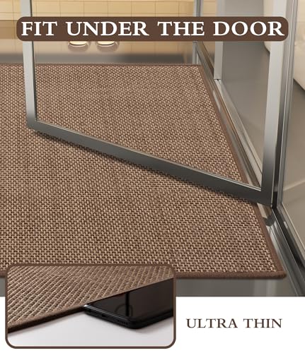 YIHOUSE Bathroom Rugs Sets 3 Pieces, Coffee Ultra Thin Bath Mats Fit Under Door, Absorbent Quickly Dry Rubber Backing Braided Bath Mat Set, Non Slip Washable Bath Rugs Mat for Bathroom Floor, Coffee - color: Coffee, size: 3pieces