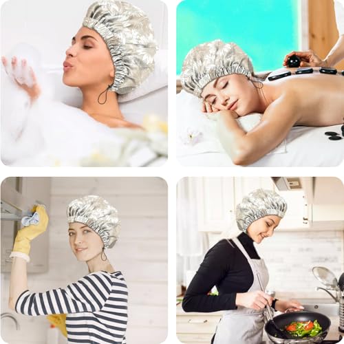 2 PCS Shower Cap Reusable Waterproof Double Layers Hair Caps Shower Bath Adjustable Elastic Hat for Women Girls Cute Aesthetic-Sunflower - color: AI2-Sunflower
