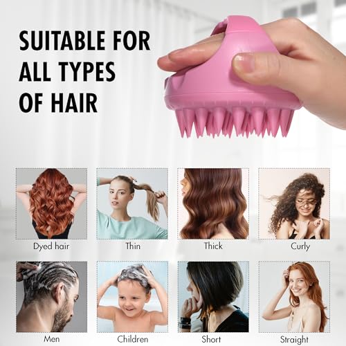 WIGI Hair Scalp Massager with Gift Set, Scalp Scrubber for Hair Growth & Dandruff Removal, Shampoo Brush with Soft Silicone Bristles - color: Pink