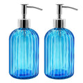 2 Pack Blue Glass Soap Dispenser Bottle with Pump, 14 Oz Refillable Liquid Hand Jar Dispenser for Bathroom, Countertop, Kitchen, Laundry Room - color: Blue