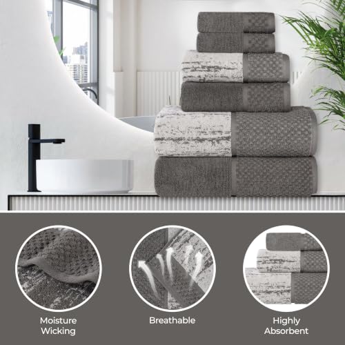 Superior Cotton Bathroom Towel Set Plush Absorbent 2 Piece, Charcoal Silver | Oversized Extra Large Size Towels, Quick Dry, Jacquard & Solid Pattern Assorted Towels, 2 Bath Sheets, Lodie Collection - color: Charcoal-silver, size: Bath Sheet 2 - Pack (Jacq