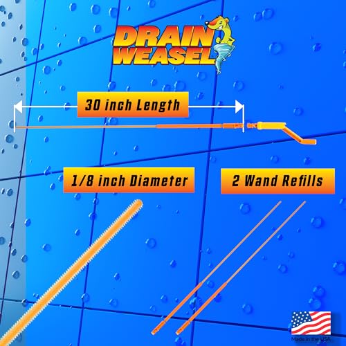 FlexiSnake Drain Weasel Sink Snake Hair Clog Remover Tool, Pipe, Bathroom, Bathtub Drain Cleaner, 30", Made in The USA, 2 Wands and Handle | 30" Long Refills, Pipe, Bathroom, Bathtub Drain Cleaner, Removable Handle, Made in The USA - style: 30"