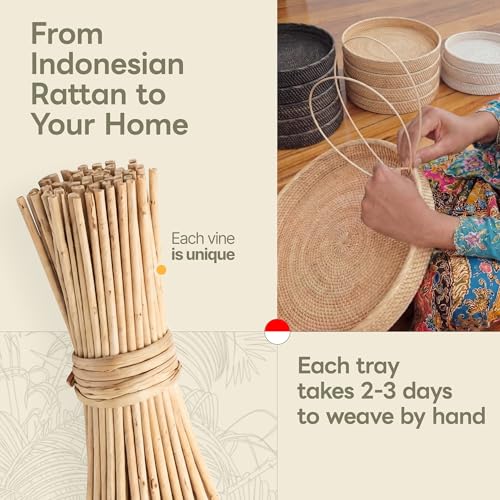 Round Rattan Tray 13.5" — Hand-Woven Wicker Tray for Home Decor (Natural Rattan Color) - color: Natural, size: 13.5"