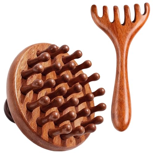 2Pcs Bamboo Scalp Massager Set, Wooden Scalp Massager, Hair Massager Scalp Suitable for Head Relaxation and Hair Care