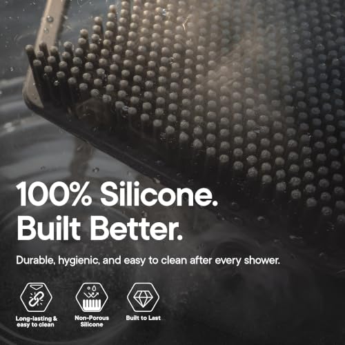 TOOLETRIES The Scrub King Silicone Shower Set - Charcoal | Complete silicone shower set with back, body, face and scalp scrubbers, hooks and storage holder.