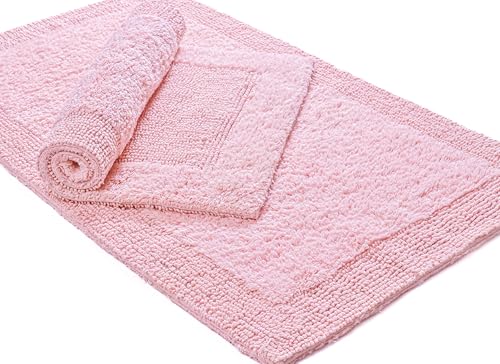 Bedding Craft Cotton Bath Mat Rug 21x34, Reversible Bathroom Rug, Water Absorbent, Machine Washable, Soft Cloth Bathmat for Outside Bathtub, Chalk Pink - color: Chalk Pink, size: 1'9" x 2'10" (Rectangular)
