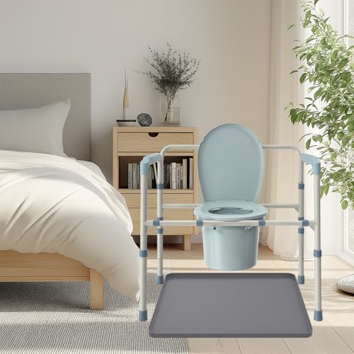 27" x 27" Bedside Commodes Mat, Bedside Toilet Floor Mat with Raised Edge for Floor Protector, Silicone Non-Slip Protective Mat for Under Commode Chair, Recyclable and Waterproof