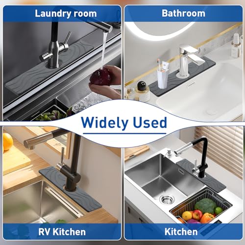 2 Pcs Faucet Mat for Kitchen Sink 15.74”×3.94” Diatomite Quick Dry Sink Splash Guard Absorbent Kitchen Stone Sink Tray Faucet Splash Guard for Bathroom Counter - size: 15.75 * 3.94"