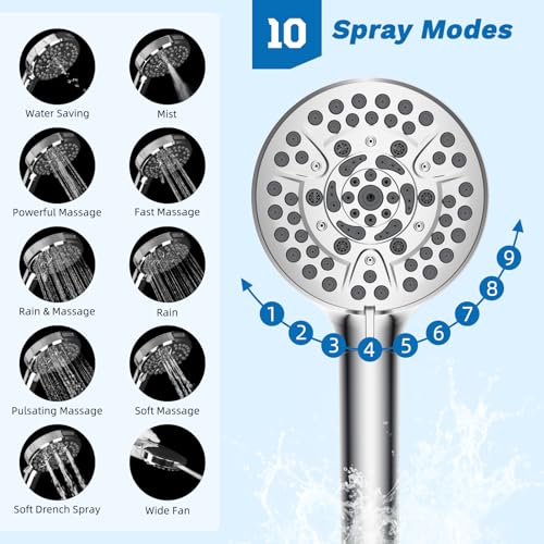 Hibbent cUPC Certified 13'' Shower Head Combo, High Pressure 5 Spray Rainfall Showerhead, 10 Spray Mode Handheld, All Metal Easy Reach 4-way Diverter Arm with Pause Mode, 71'' Hose and Holder, Chrome - color: Chrome, style: Square 13"