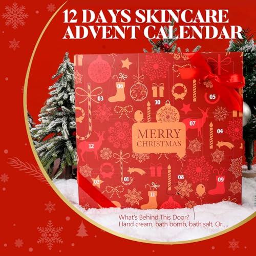 Advent Calendar Holiday Gifts 2025, 12 Pcs Spa Gift Set for Women, Christmas Gift for Women with Christmas Bath Bomb, Hand Cream, Body Lotion,Happy New Year Gifts for Mother - color: Red