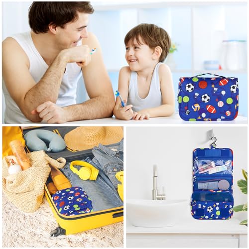 Kids Hanging Toiletry Bag for Boys, Travel Toiletry Bag for Little Young Boys Waterproof Wash Bag Toddler Traveling Toiletries, Soccer Balls Blue - color: Blue-Soccer Balls