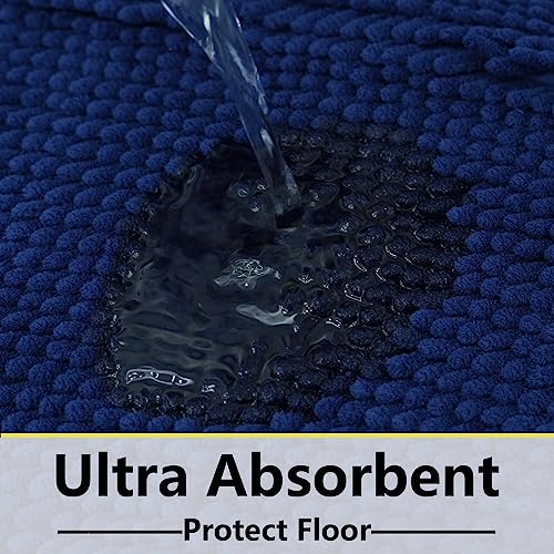 Bathroom Rugs Chenille 3-Piece Extra Soft and Absorbent Shag Bathroom Rugs, Machine Wash Mat, Strong PVC Non-Slip Underside, Plush Carpet Mats (Navy Blue) - color: Navy Blue, size: 2'8" x 1'8" (16x24"+20x32"+20x20"U shape）