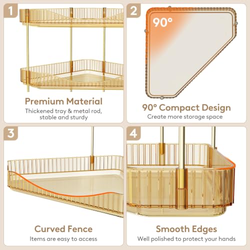 Lifewit 2-Tier Corner Bathroom Counter Organizer, Plastic Makeup Skincare Organizers Storage Countertop, Large Sink Cosmetic Perfume Shelf for Bedroom, Dresser, Kitchen, Vanity, Gold, 25 cm/10inch(H) - color: Gold, size: 2 Tier