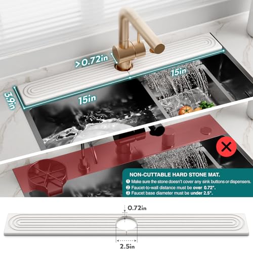 eormoe 30 Inch Faucet Mat for Kitchen Sink - Instant Dry Sink Protector for Countertop, Extra-Long Diatomaceous Earth Stone Sink Tray Around Faucet for Kitchen Bathroom RVs (Light Grey, 30" x 3.9") - color: Light Grey, size: 30" x 3.9"