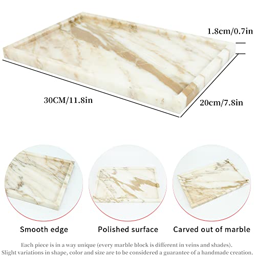 100% Natural Marble Serving Tray Luxury Marble Storage Tray for Home Decor Stone Tray for Bathroom/Kitchen/Vanity/Dresser,Plate Holder for Tissues, Candles, Towel - color: Marble Tray-calacatta Glod