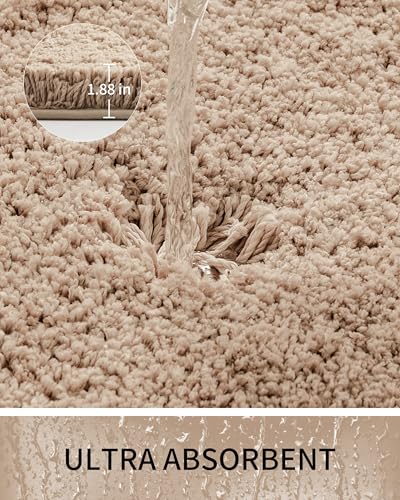 Bathroom Rugs Non Slip Washable, Ultra Thick Soft Microfiber Absorbent Bath Mats, High Density Foam Latex Non Slip Backing Bath Rugs, Fluffy Floor Carpet for Tub&Shower 24x17, Beige - color: Beige, size: 24" X 17"(Small Bathroom Rug)